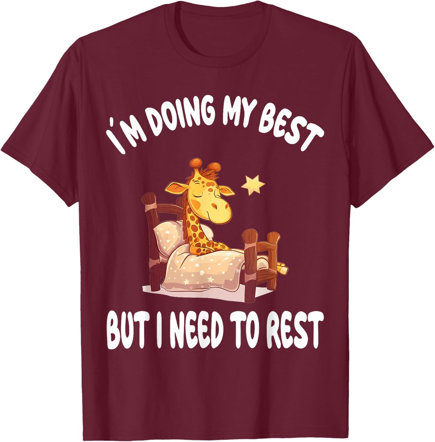 Giraffe Animal Pajamas Nightgown Sleeping Napping T-Shirt - T-Shirt | Maroon