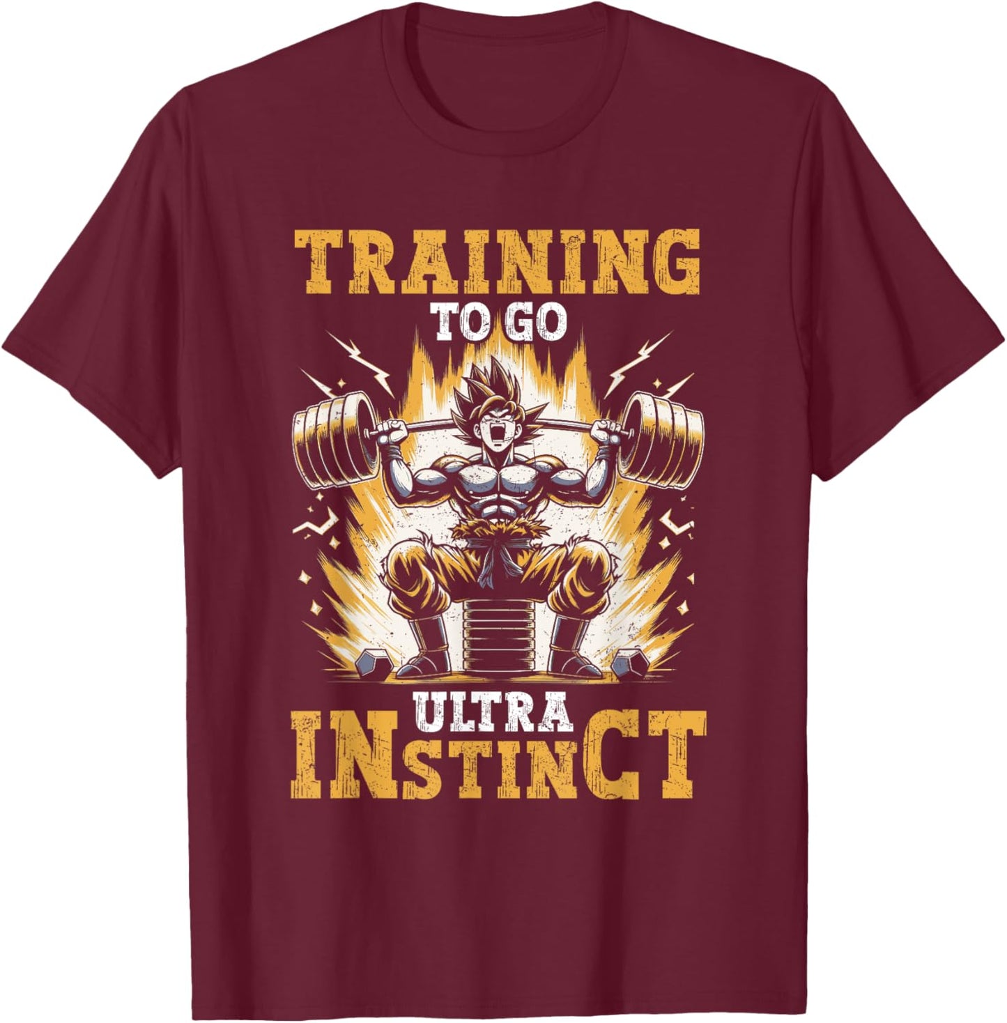 Training To Go Ultra Instinct Gym Weightlifting Distressed T-Shirt - T-Shirt | Maroon
