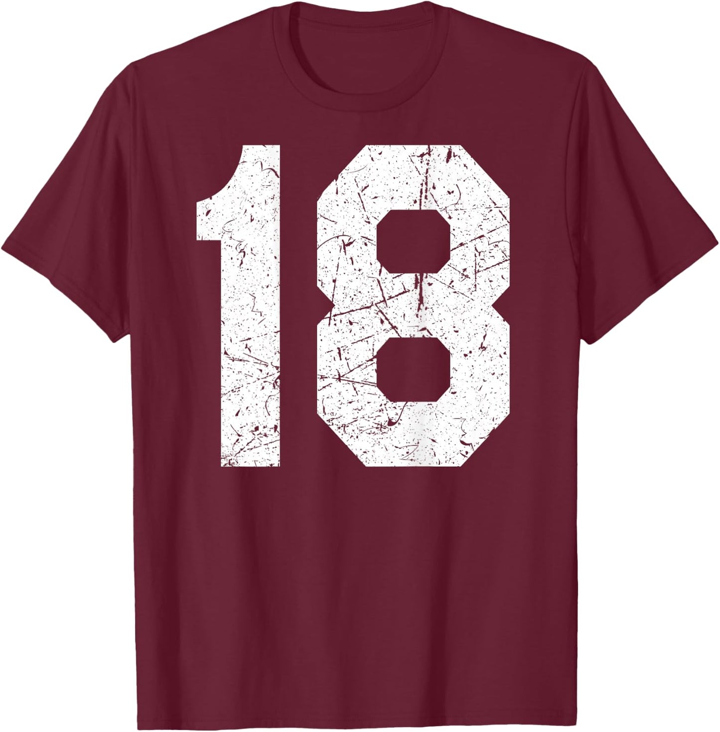 #18 Jersey Uniform Varsity Sports Number, 18th Birthday T-Shirt - T-Shirt | Maroon