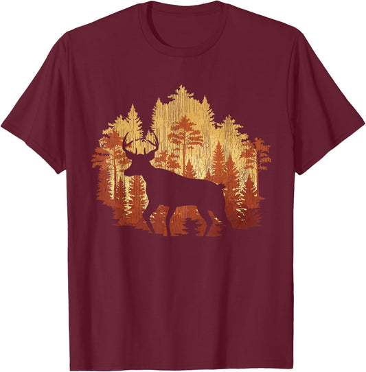 Nature Trees Wildlife Forest Animal Lover Outdoor Deer T-Shirt - T-Shirt | Maroon