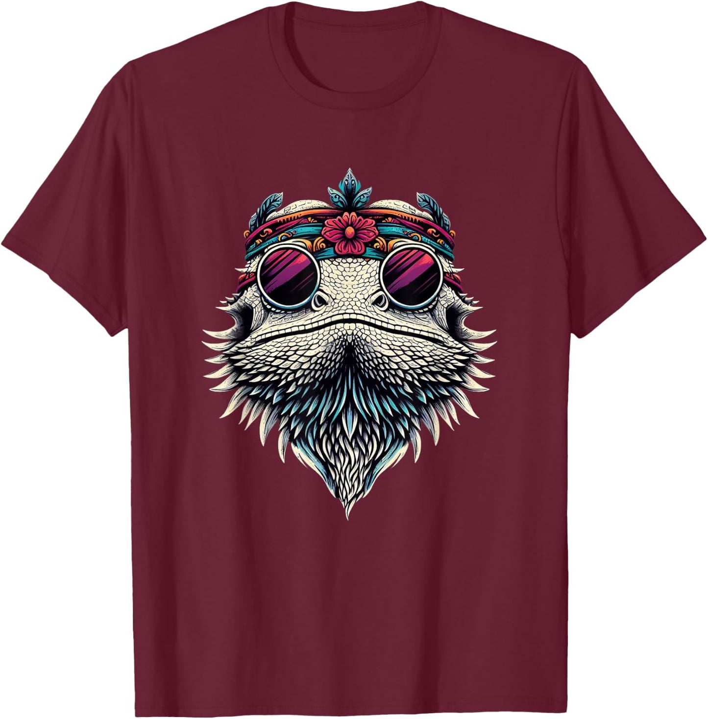 Bearded Dragons Reptile Lizard Pet Hippie Style T-Shirt - T-Shirt | Maroon