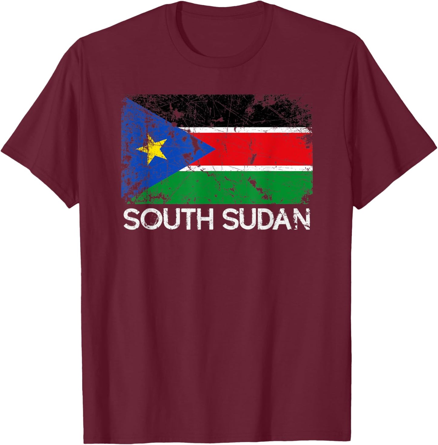 South Sudanese Flag | Vintage Made In South Sudan Gift T-Shirt - T-Shirt | Maroon
