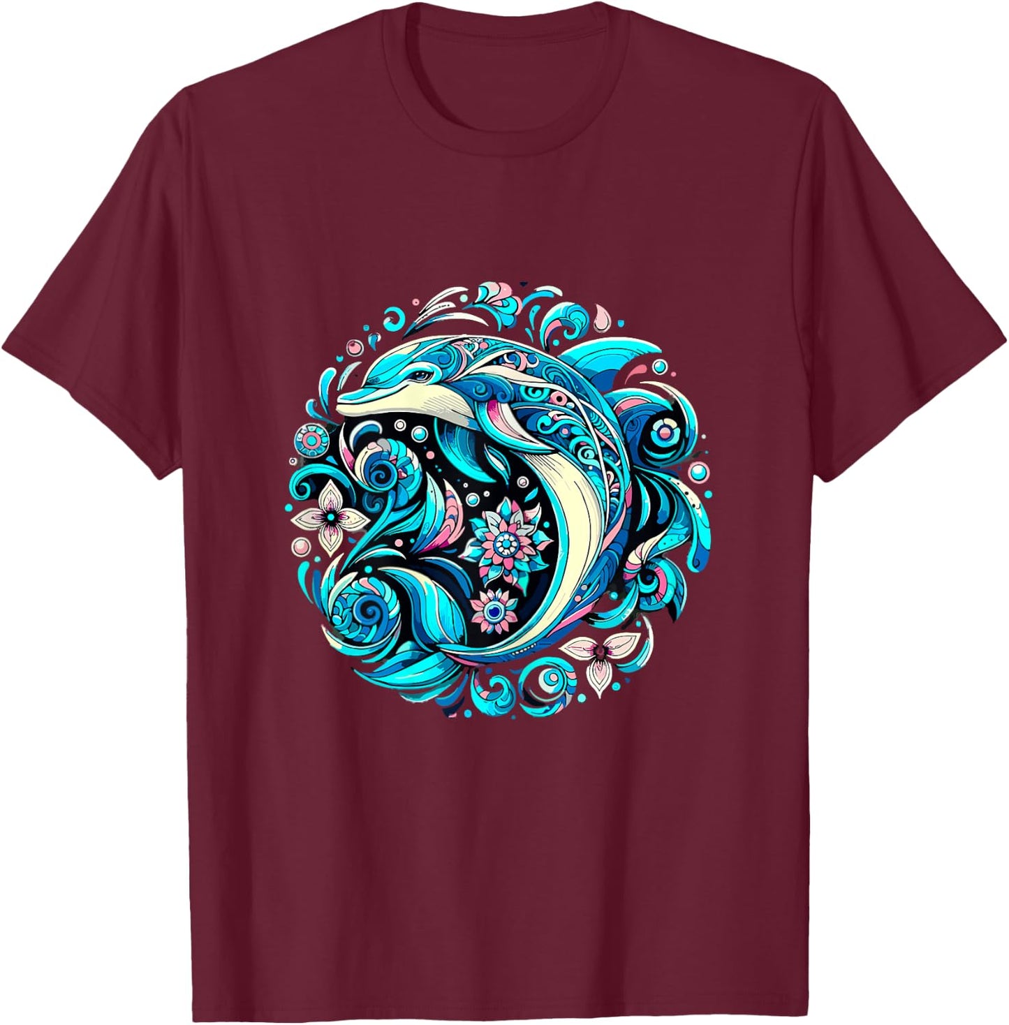 Dolphin Floral T-Shirt - T-Shirt | Maroon