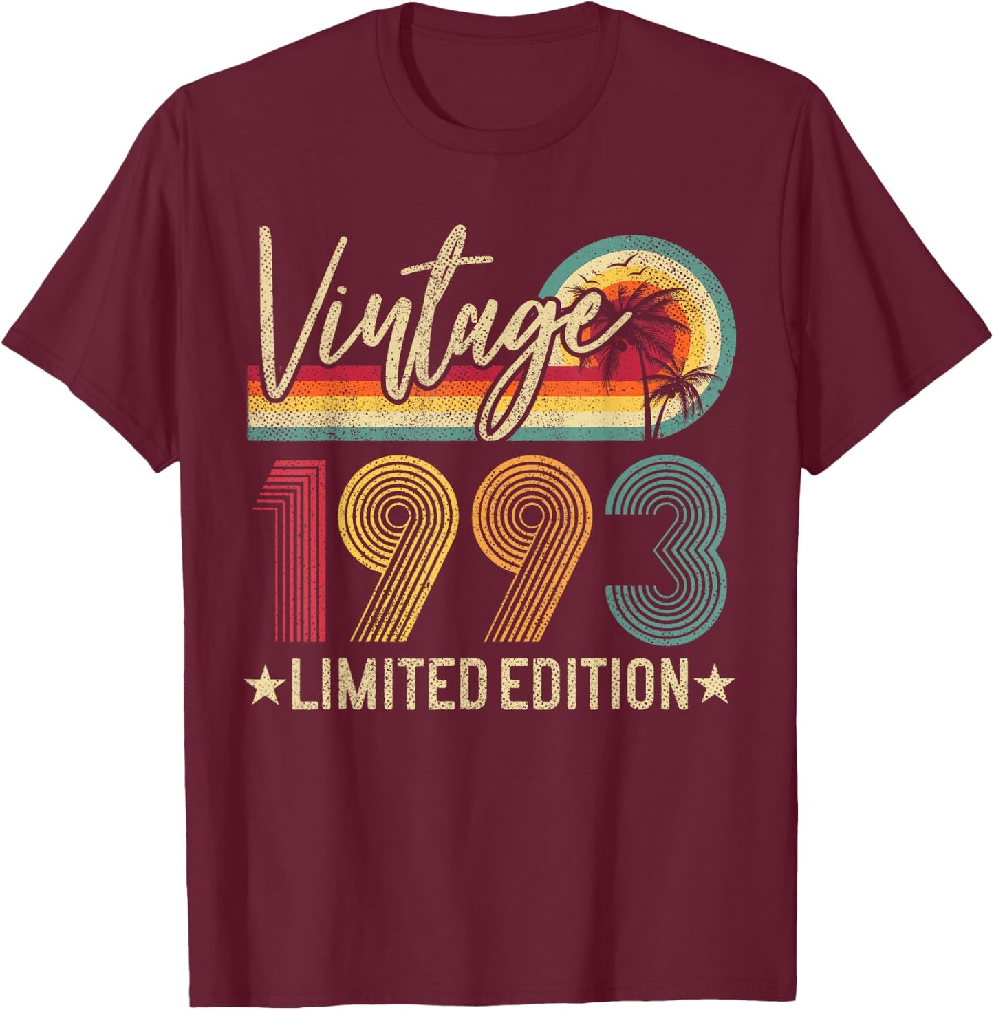 Vintage 1993 30th Birthday Gift 30 Years Old Limited Edition T-Shirt - T-Shirt | Maroon