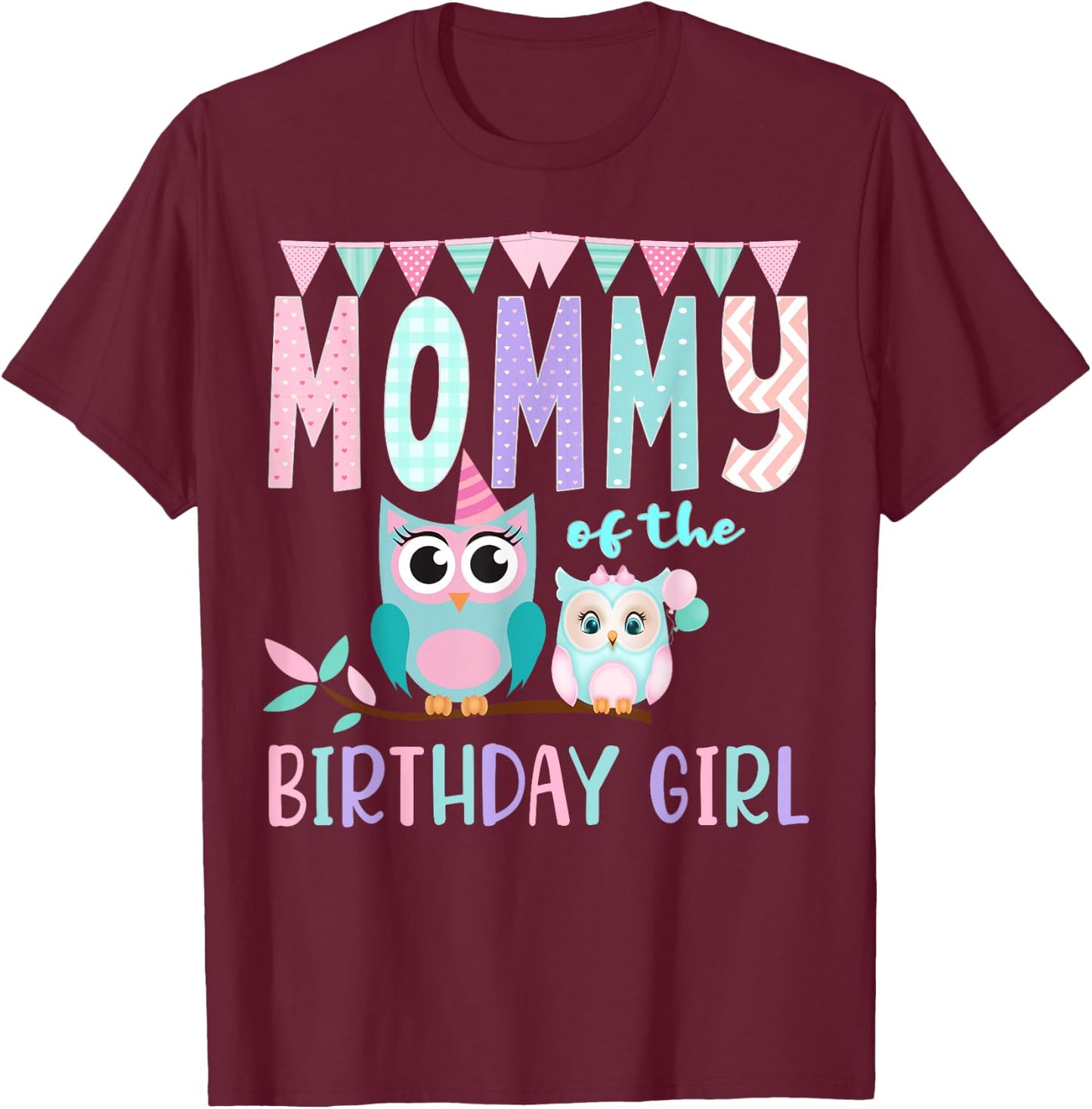 Owl Birthday Party Matching Group T-Shirt - T-Shirt | Maroon