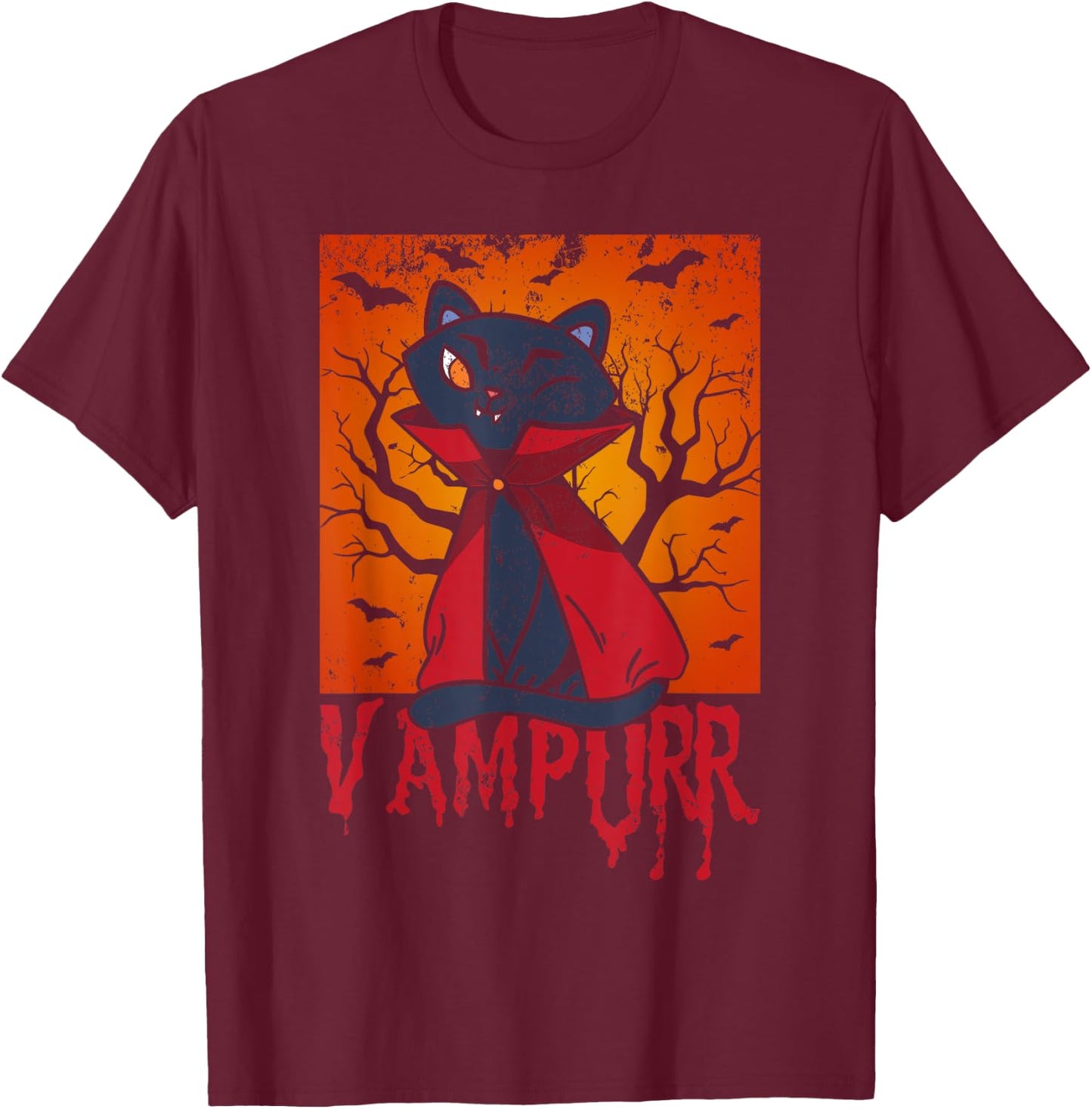 Vampurr Vampire Costume Cat Lover Kitten Halloween T-Shirt - T-Shirt | Maroon