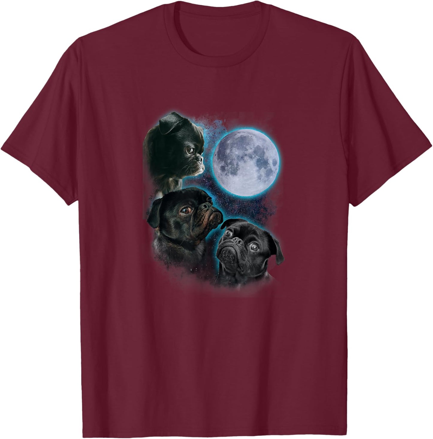 Three pug moon T-Shirt - T-Shirt | Maroon