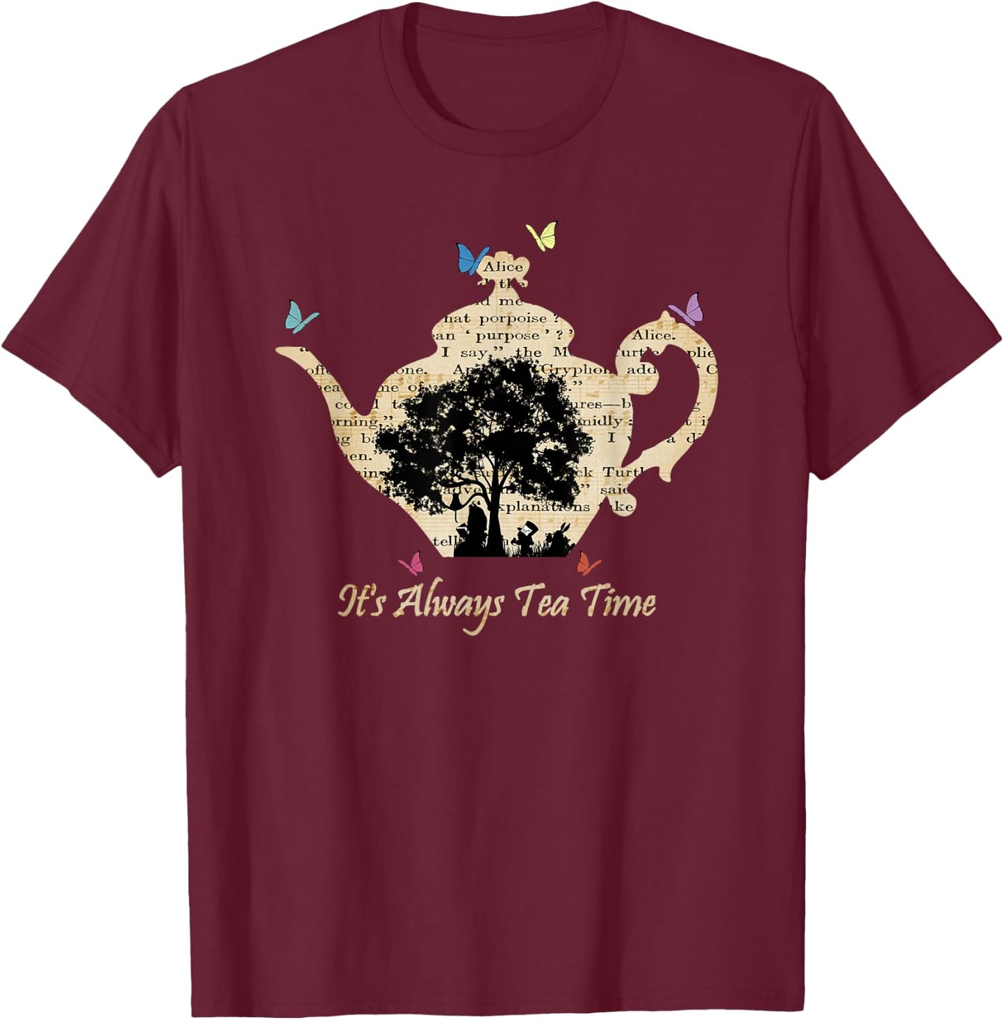 Alice in Wonderland Vintage Tea Time T-Shirt - T-Shirt | Maroon