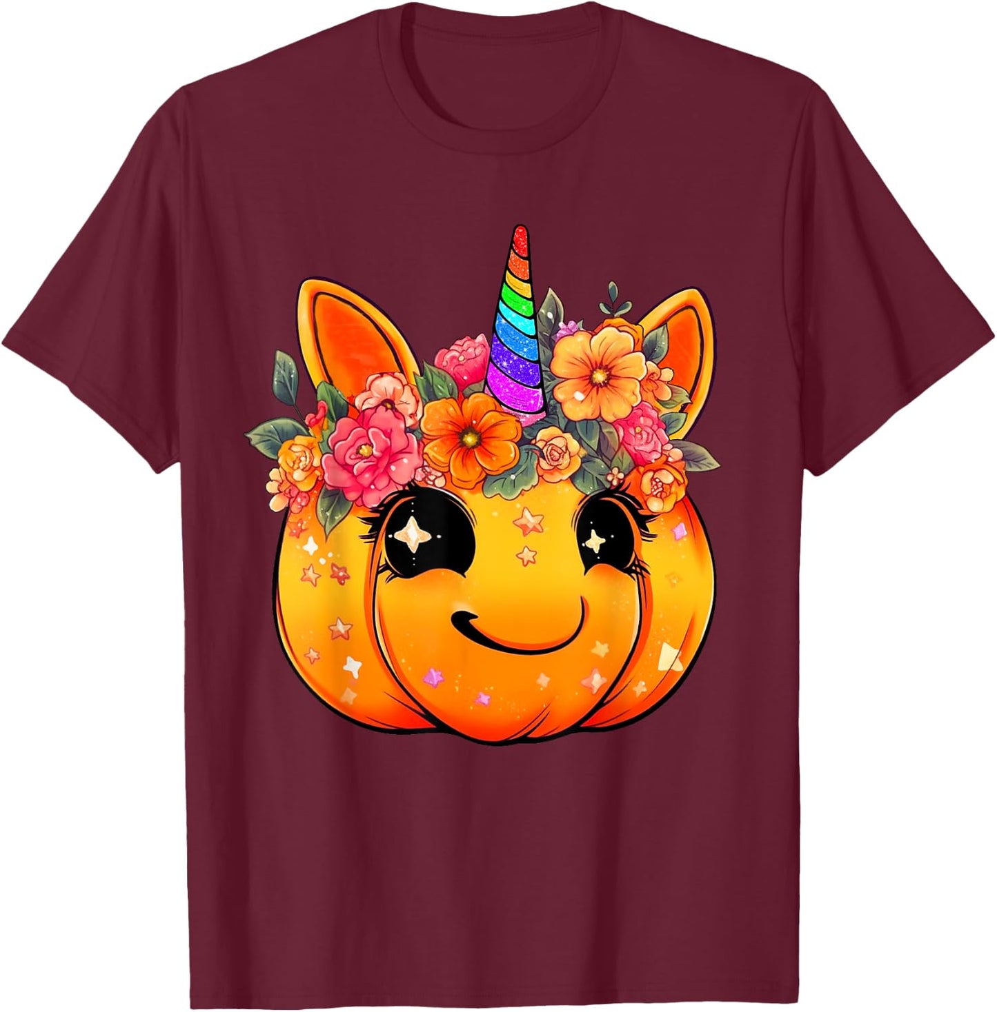 Cute Unicorn Pumpkin Halloween Thanksgiving Fall Autumn Girl T-Shirt - T-Shirt | Maroon