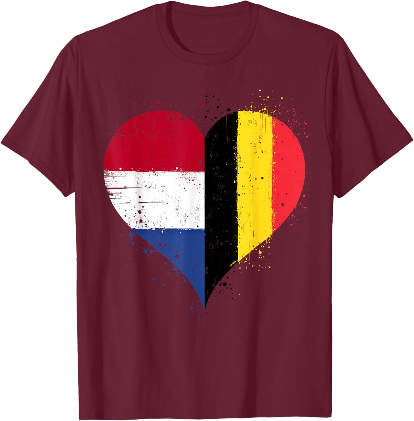 Cool Belgium Netherlands Flag Heart for Belgian Dutch Pride T-Shirt - T-Shirt | Maroon