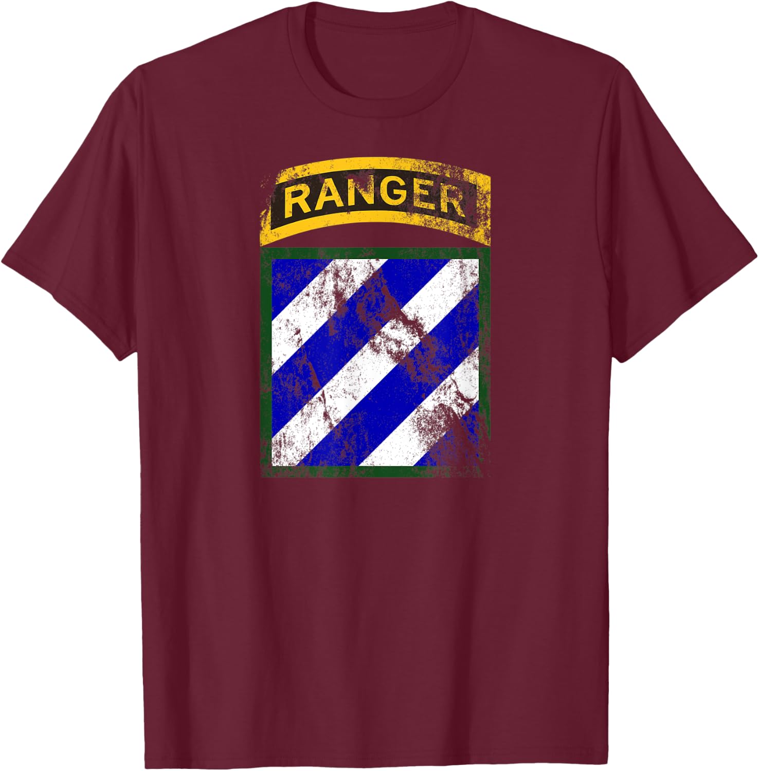 3rd Infantry Division (ID) Patch with Ranger Tab Distressed T-Shirt - T-Shirt | Maroon