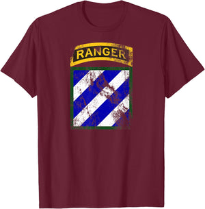 3rd Infantry Division (ID) Patch with Ranger Tab Distressed T-Shirt - T-Shirt | Maroon
