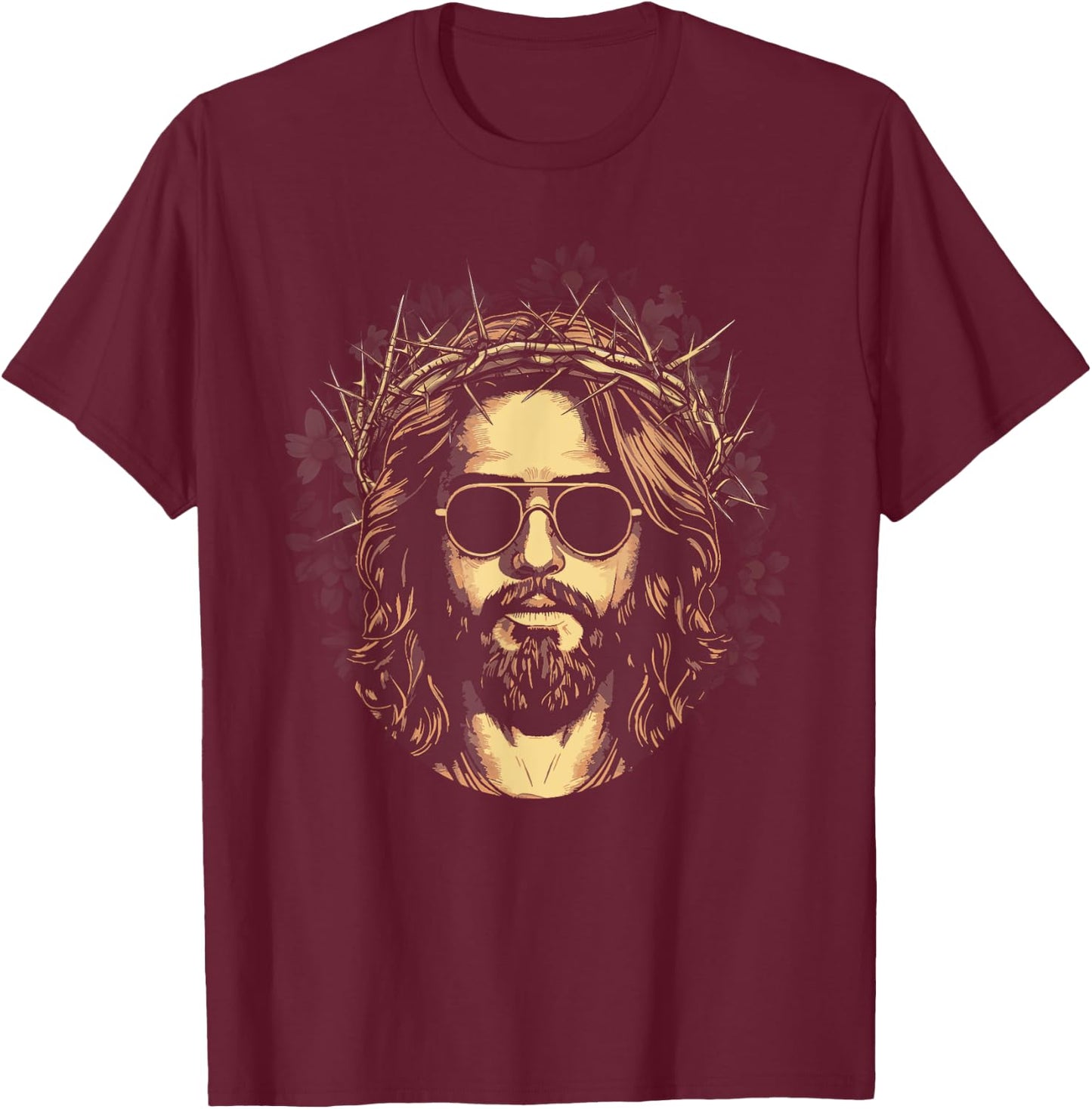 Face Of Jesus On A Cross With Crown Of Thorns Christ T-Shirt - T-Shirt | Maroon