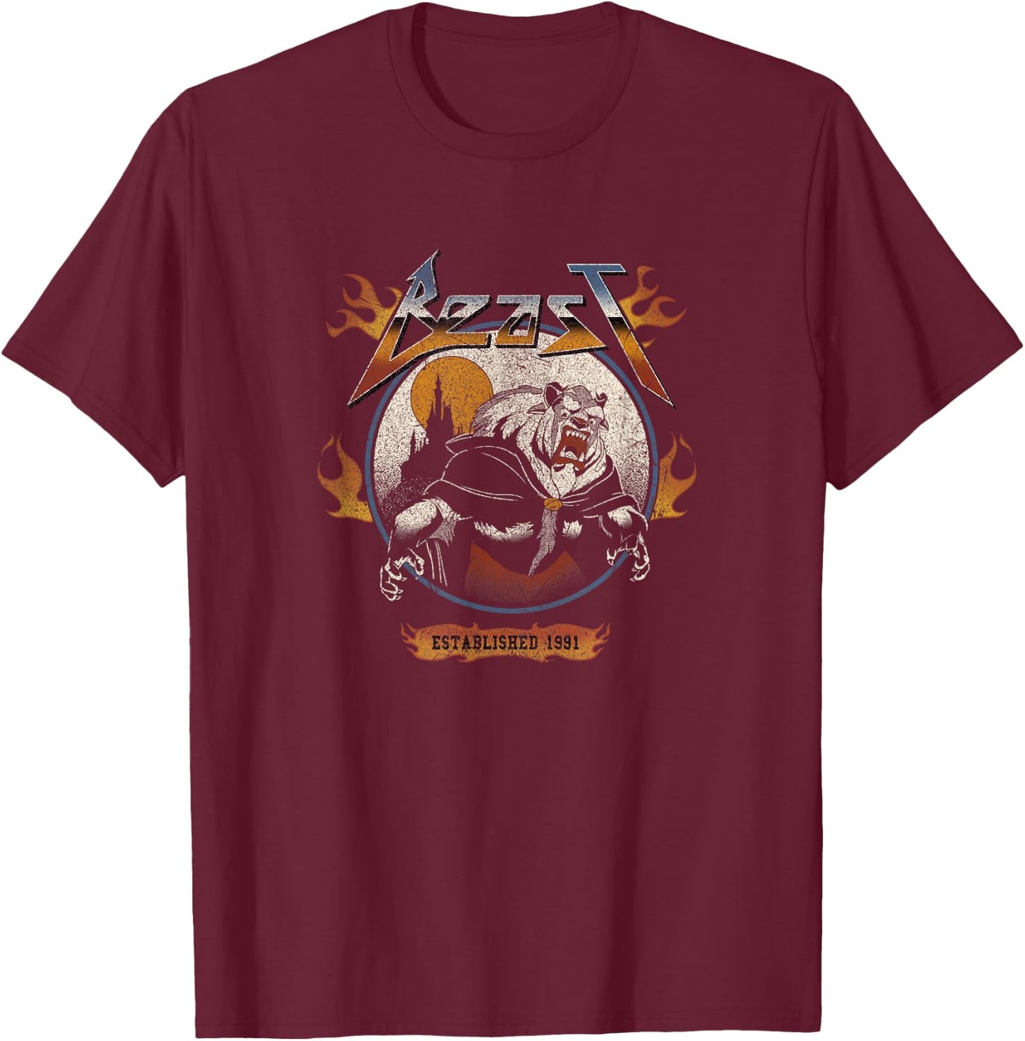 Disney Beauty And The Beast Beast Metal Circle Roar T-Shirt - T-Shirt | Maroon