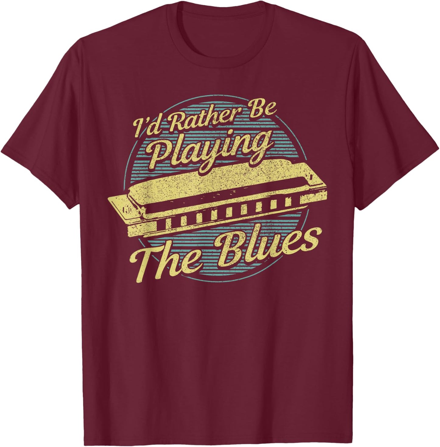 Blue Vintage Style Harmonica T-Shirt - T-Shirt | Maroon
