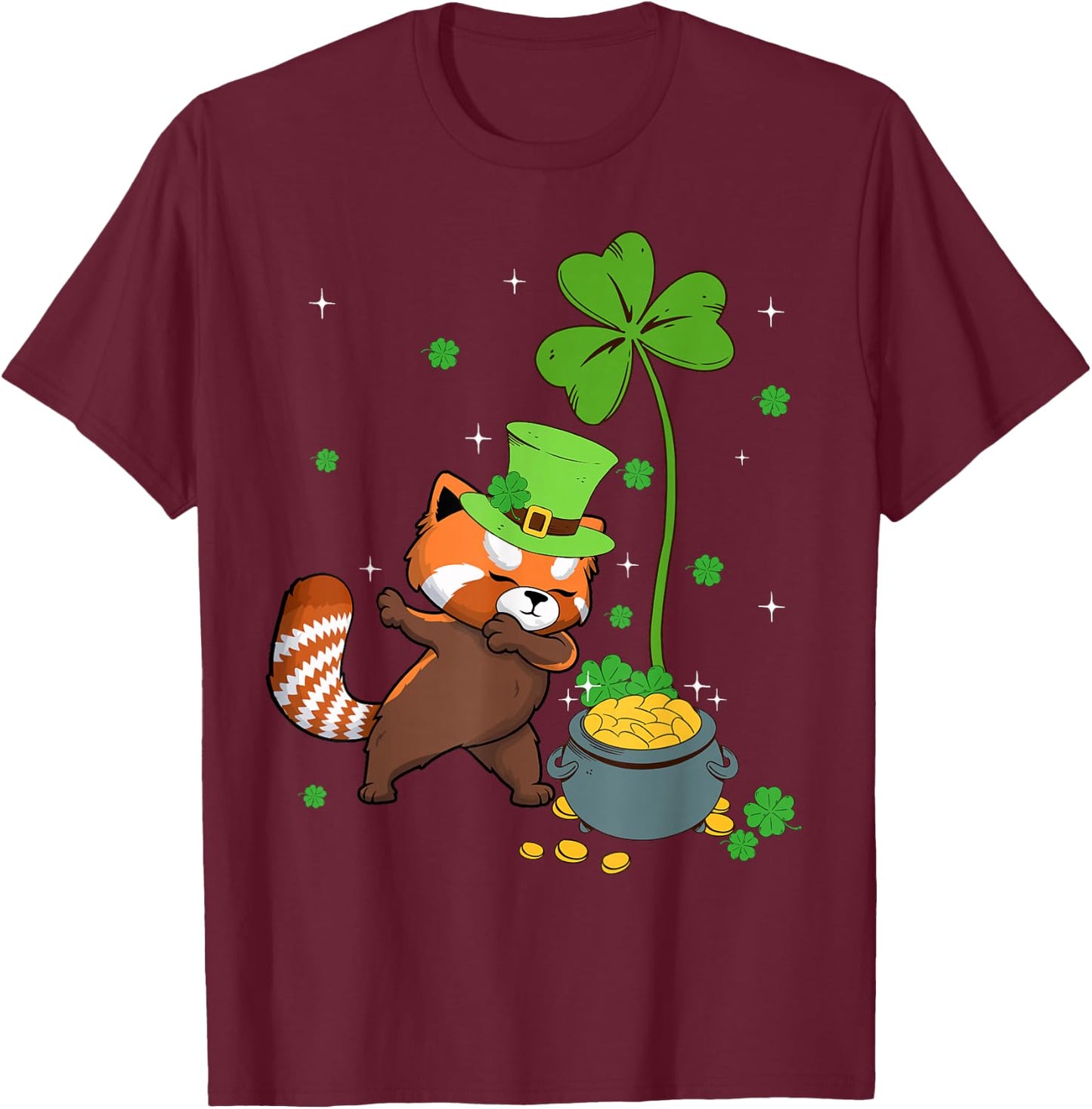 Shamrock Leprechaun Red Panda St Patrick's Day T-Shirt - T-Shirt | Maroon