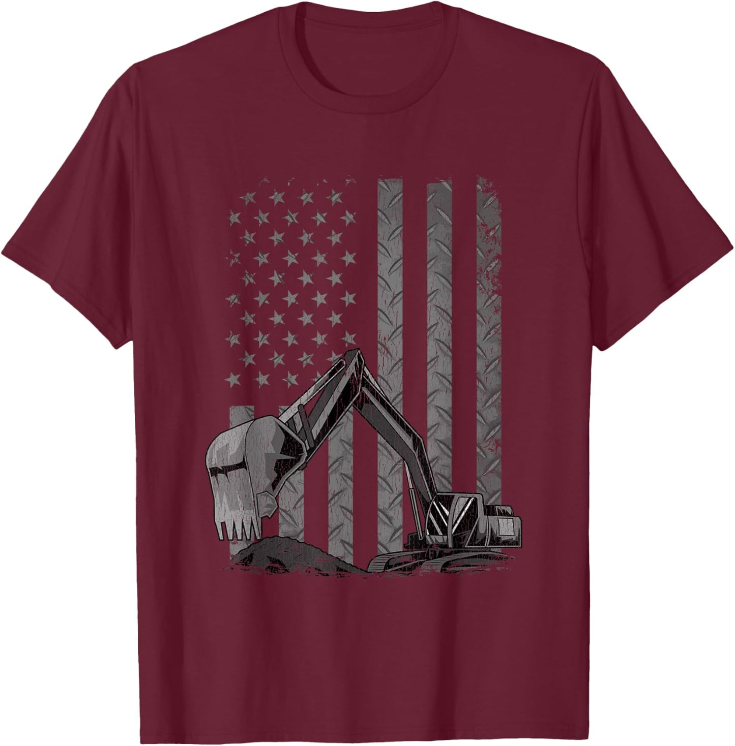 Patriotic Construction Worker Excavator Operator Digger Cool T-Shirt - T-Shirt | Maroon
