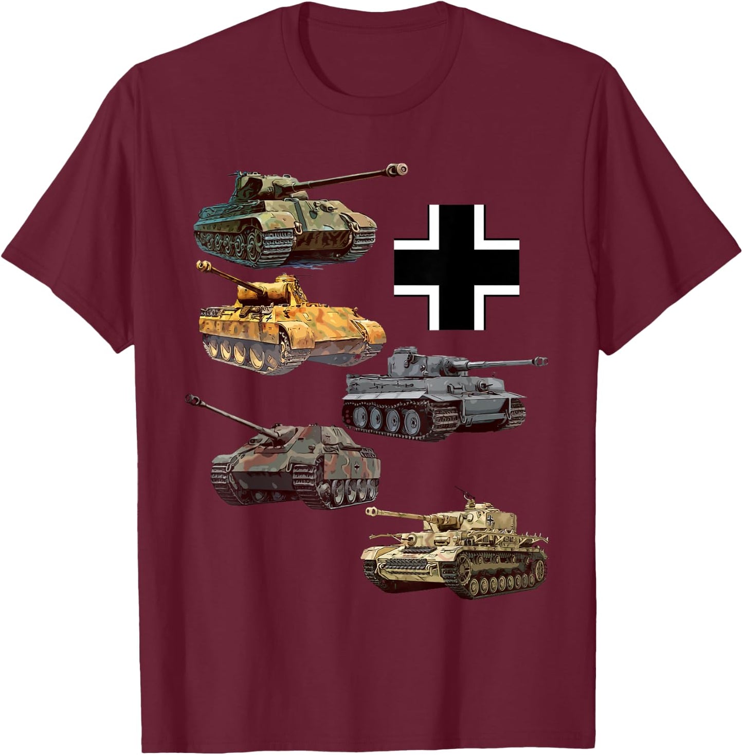 German Tanks WW2 V Panther Jagdpanther Tiger 1 Tiger 2 T-Shirt - T-Shirt | Maroon
