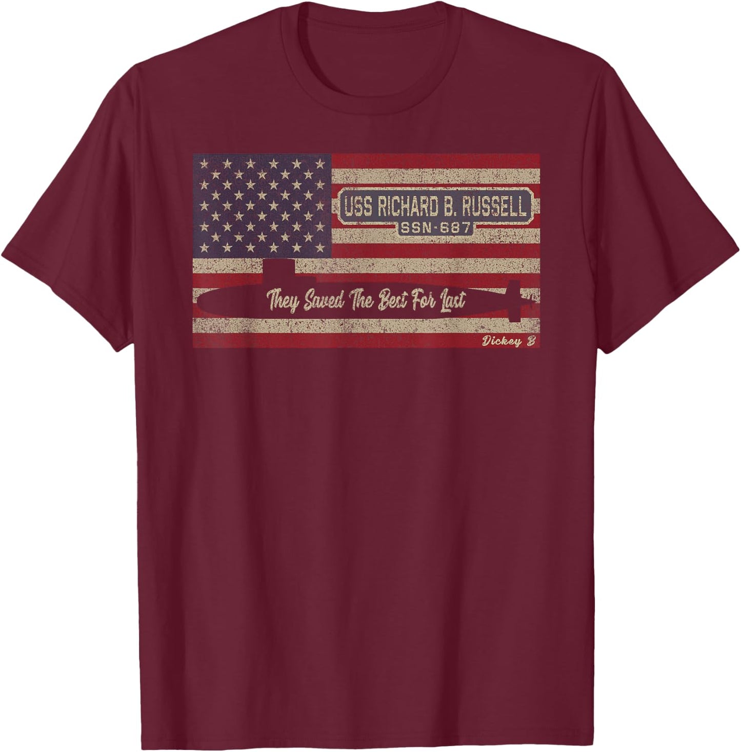 USS Richard B Russell SSN-687 Submarine USA American Flag Kids Men T-Shirt - T-Shirt | Maroon