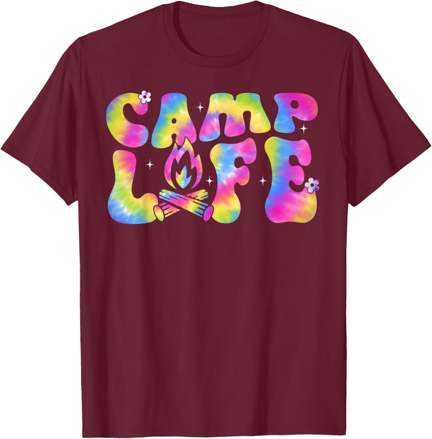Summer Camp Life Camping Summer Tie Dye Groovy Men Women T-Shirt - T-Shirt | Maroon