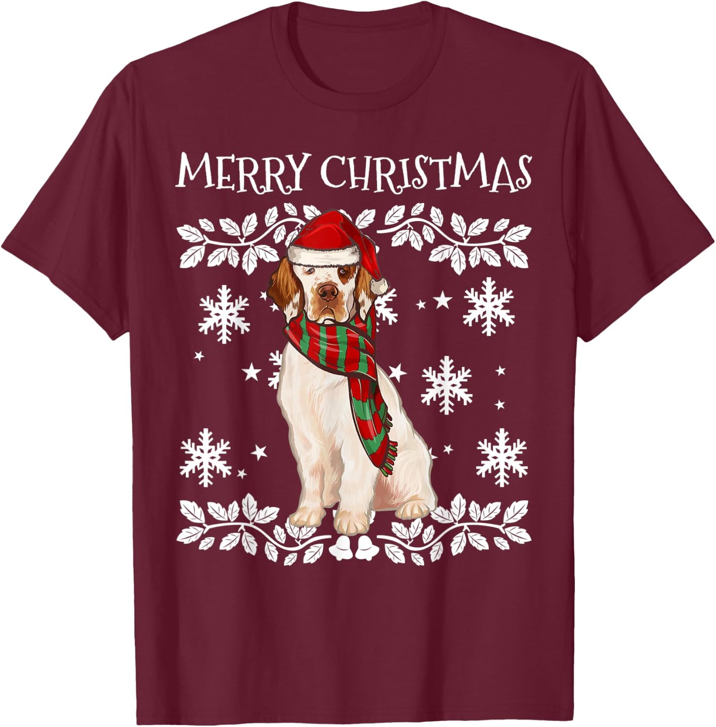 Merry Christmas Ornament Clumber Spaniel Xmas Santa T-Shirt - T-Shirt | Maroon