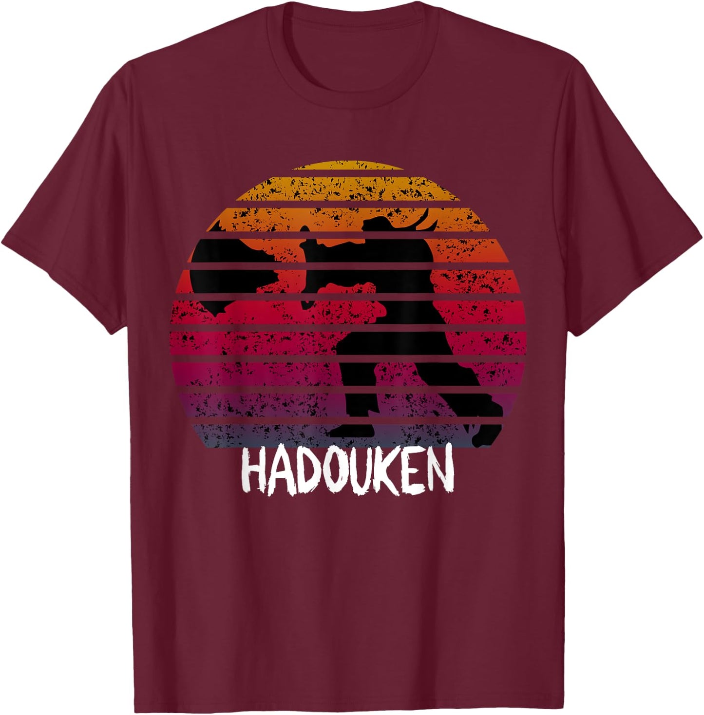 Retro Vintage Hadouken Fighter T-Shirt - T-Shirt | Maroon