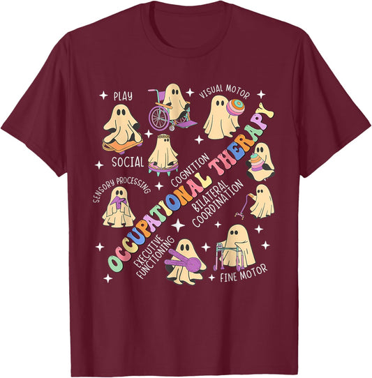 OT Occupational Therapy Therapist Halloween Spooky OTA Ghost T-Shirt - T-Shirt | Maroon