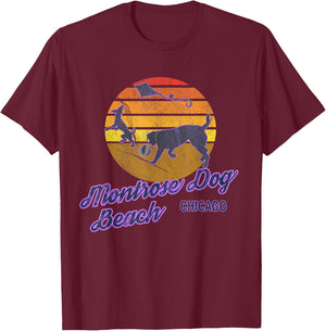 Montrose Dog Beach Chicago Illinois USA Dog Walkers T-Shirt - T-Shirt | Maroon