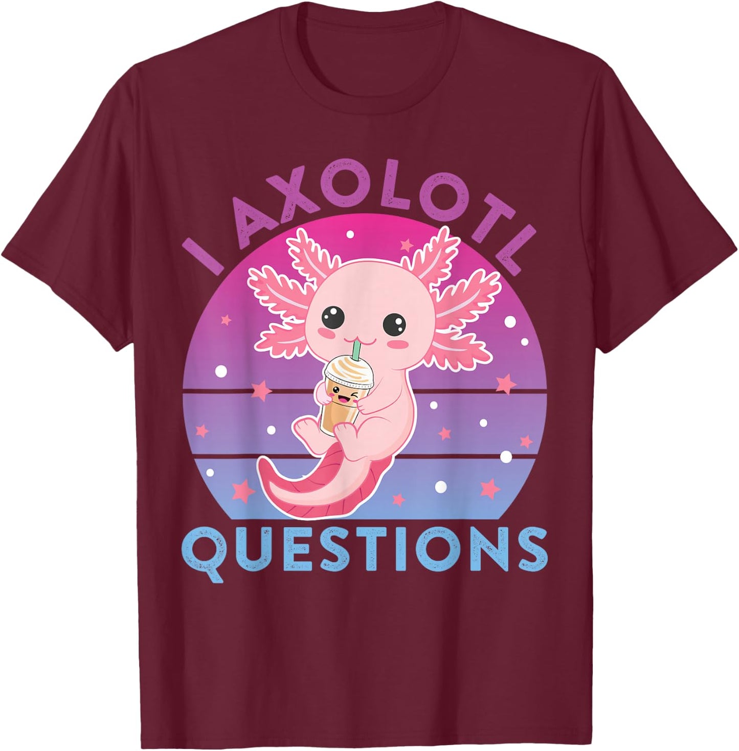 I Ask Axolotl Questions Kids Cute Axolotl Retro Vintage T-Shirt - T-Shirt | Maroon