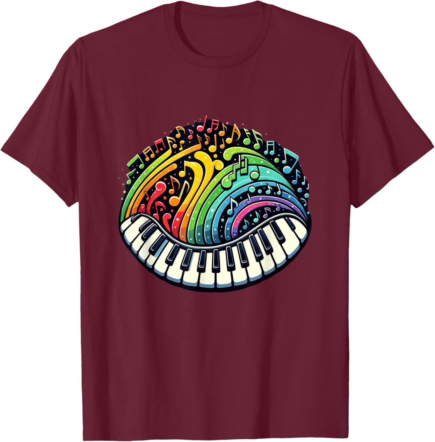 Cool Piano Colorful Keyboard Music Notes Musician Pianist T-Shirt - T-Shirt | Maroon