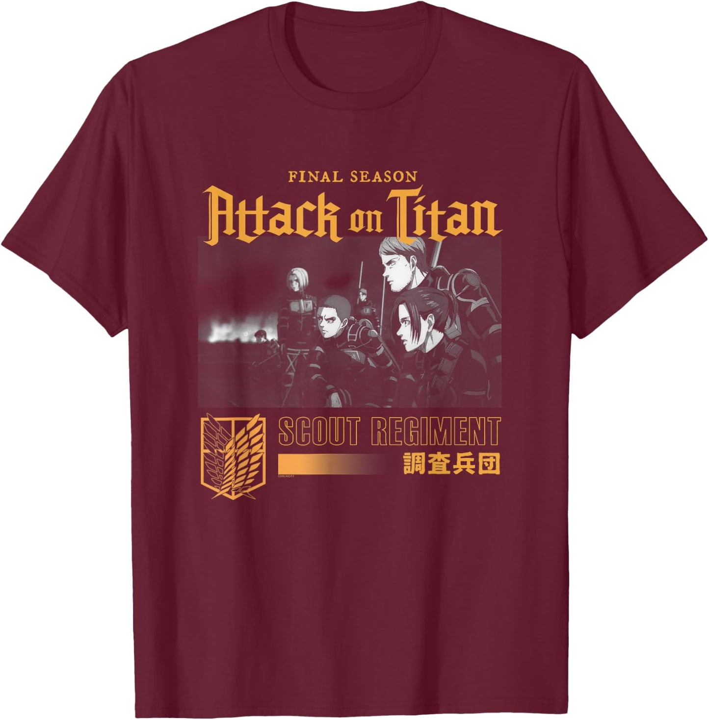 Attack on Titan Season 4 Scout Regiment Still Anime T-Shirt - T-Shirt | Maroon