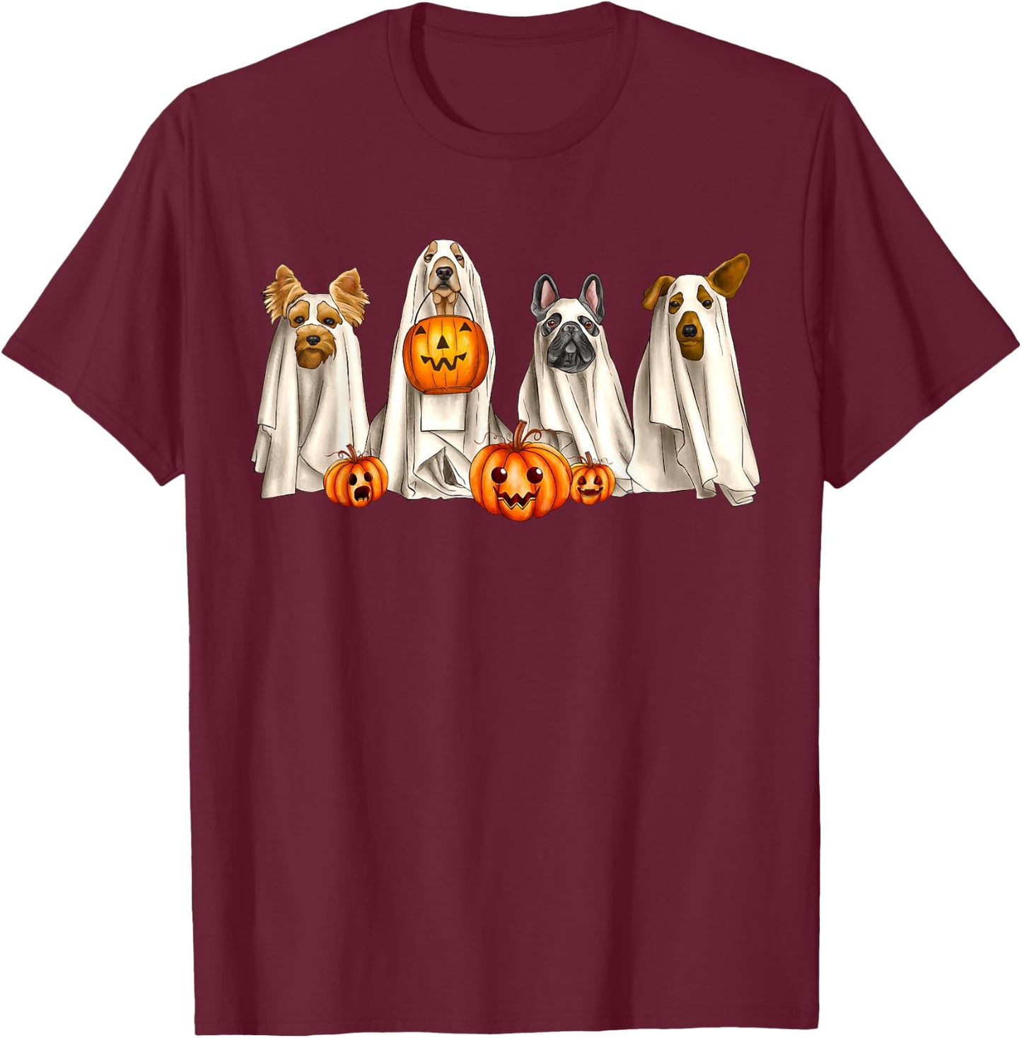 Ghost Dogs Spooky Season Dog Dressed As Ghost Halloween T-Shirt - T-Shirt | Maroon