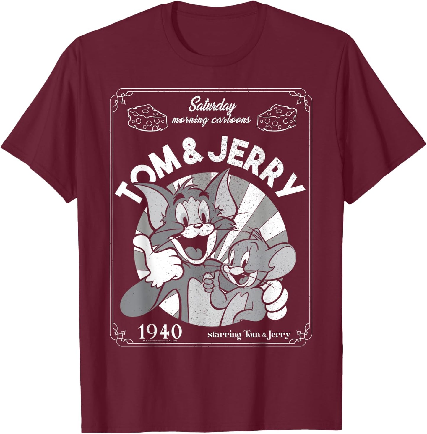 Tom And Jerry Saturday Morning Cartoons 1940 Portrait T-Shirt - T-Shirt | Maroon