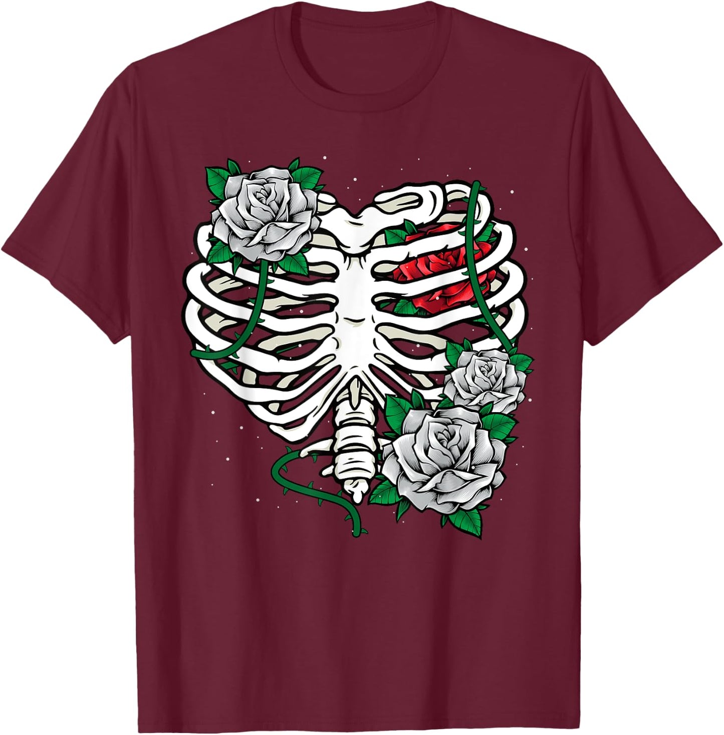 Skeleton Rib Cage With Flowers Halloween XRay Skeleton Candy T-Shirt - T-Shirt | Maroon
