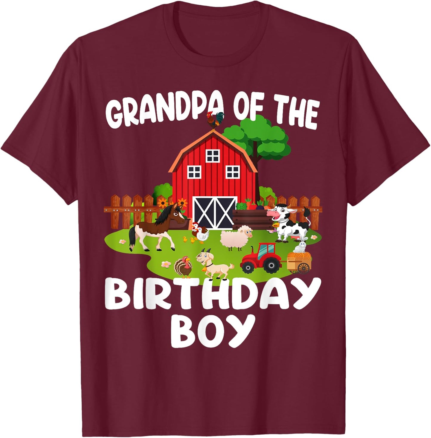 Barnyard Birthday Farm Animals Grandpa Birthday Boy T-Shirt - T-Shirt | Maroon