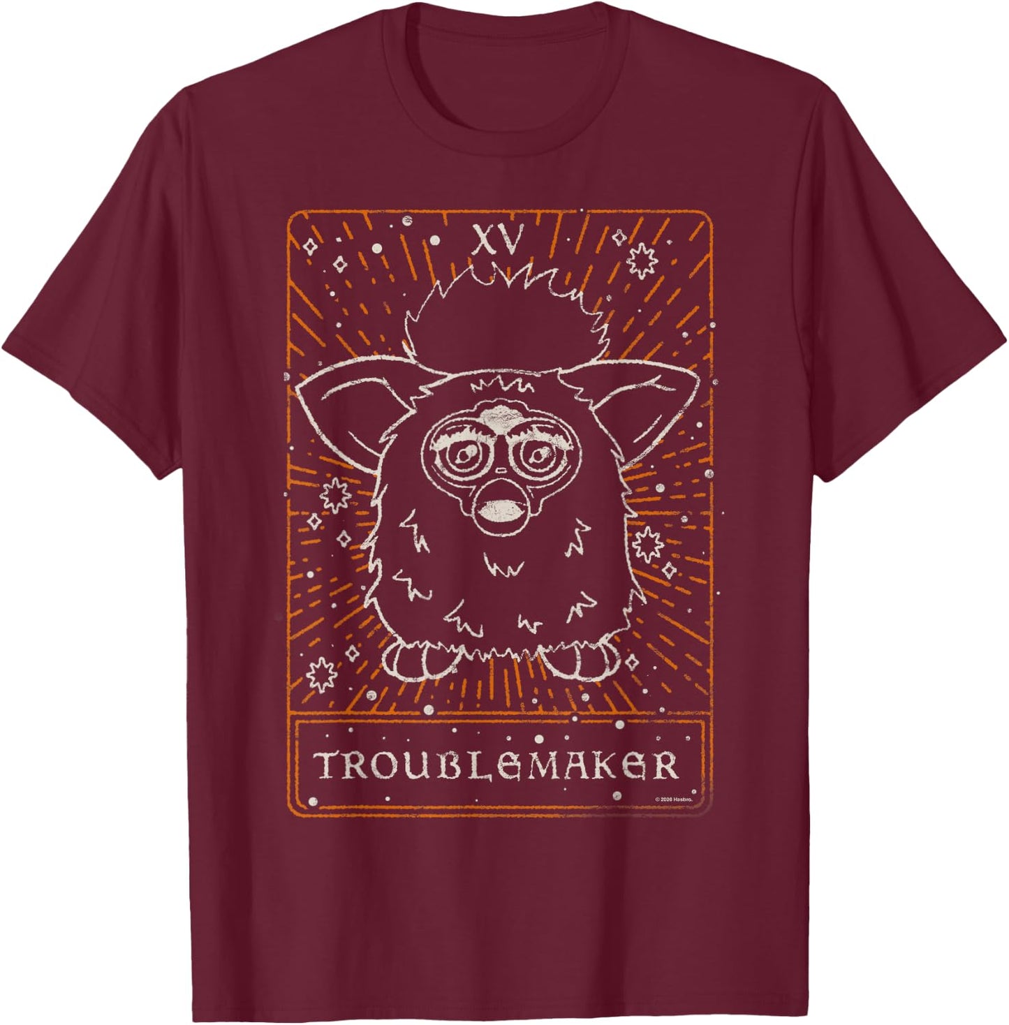 Furby Halloween Celestial Tarot Card Trouble Maker Outline T-Shirt - T-Shirt | Maroon
