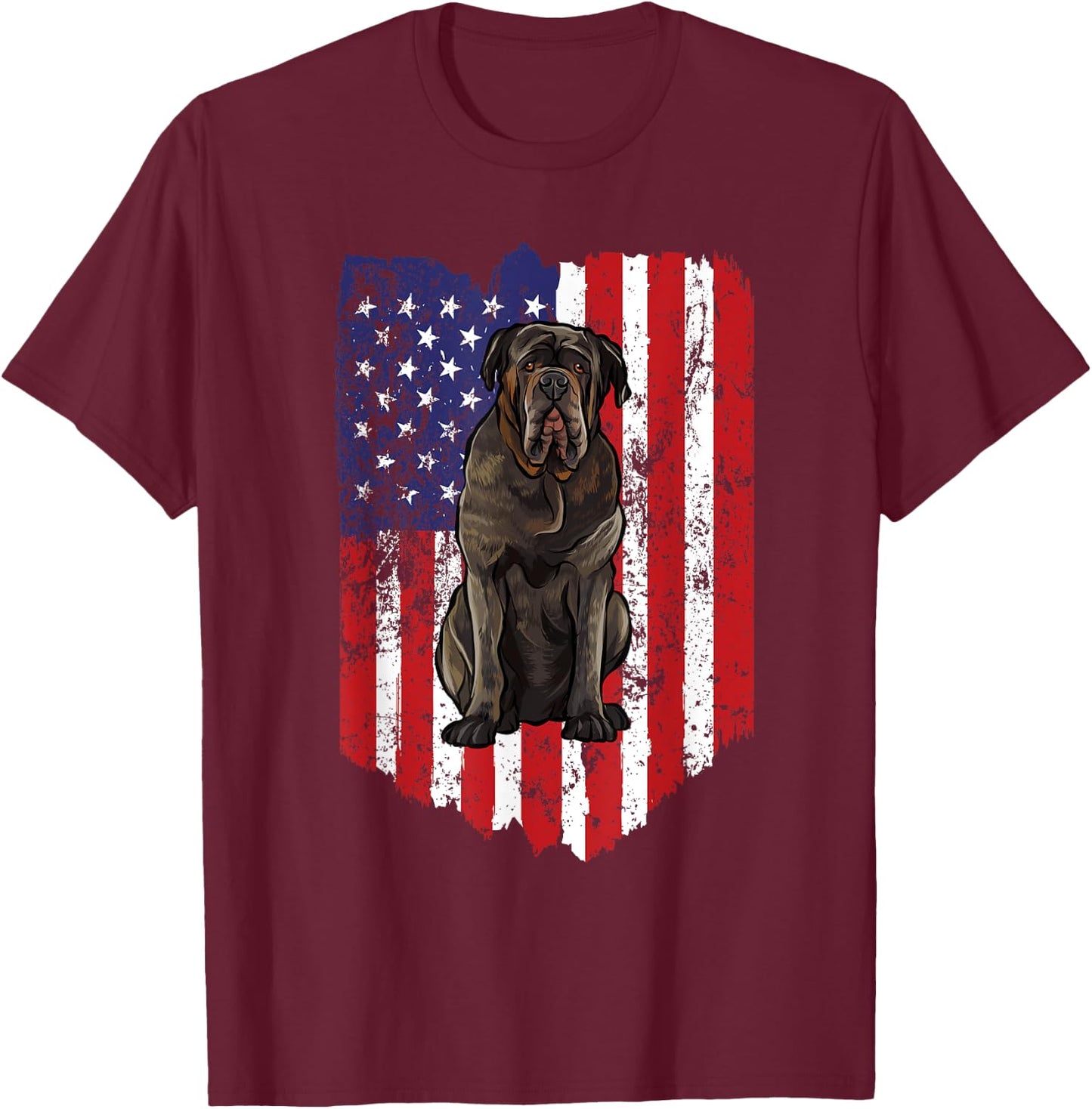American Flag Neapolitan Mastiff 4th Of July USA T-Shirt - T-Shirt | Maroon