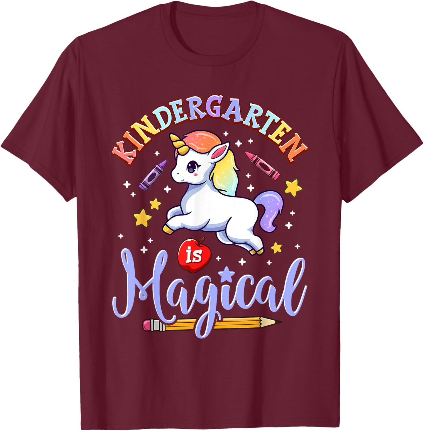 Cute Unicorn Kindergarten Is Magical Teacher Women Girl T-Shirt - T-Shirt | Maroon