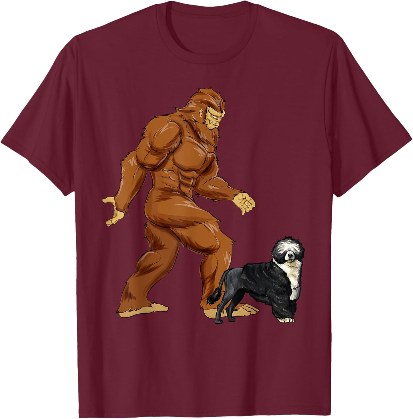 Funny Bigfoot Walking Portuguese Water Dog Sasquatch Dog Women Kids T-Shirt - T-Shirt | Maroon