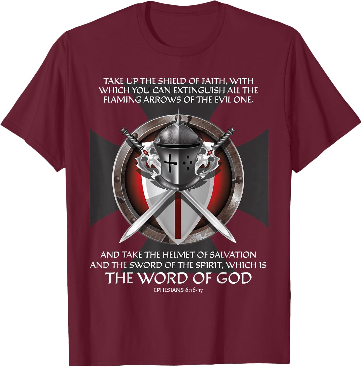 Armor of God Christian Bible Verse Religious Faith Graphic T-Shirt - T-Shirt | Maroon