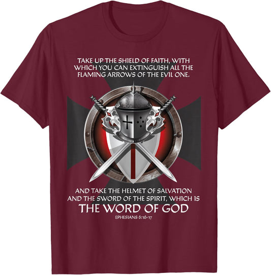 Armor of God Christian Bible Verse Religious Faith Graphic T-Shirt - T-Shirt | Maroon