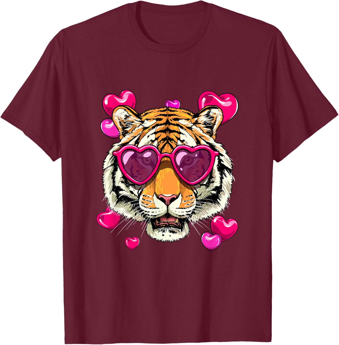 Bengal Tiger Shirt Valentines Tiger Animal Face Tiger Lover T-Shirt - T-Shirt | Maroon