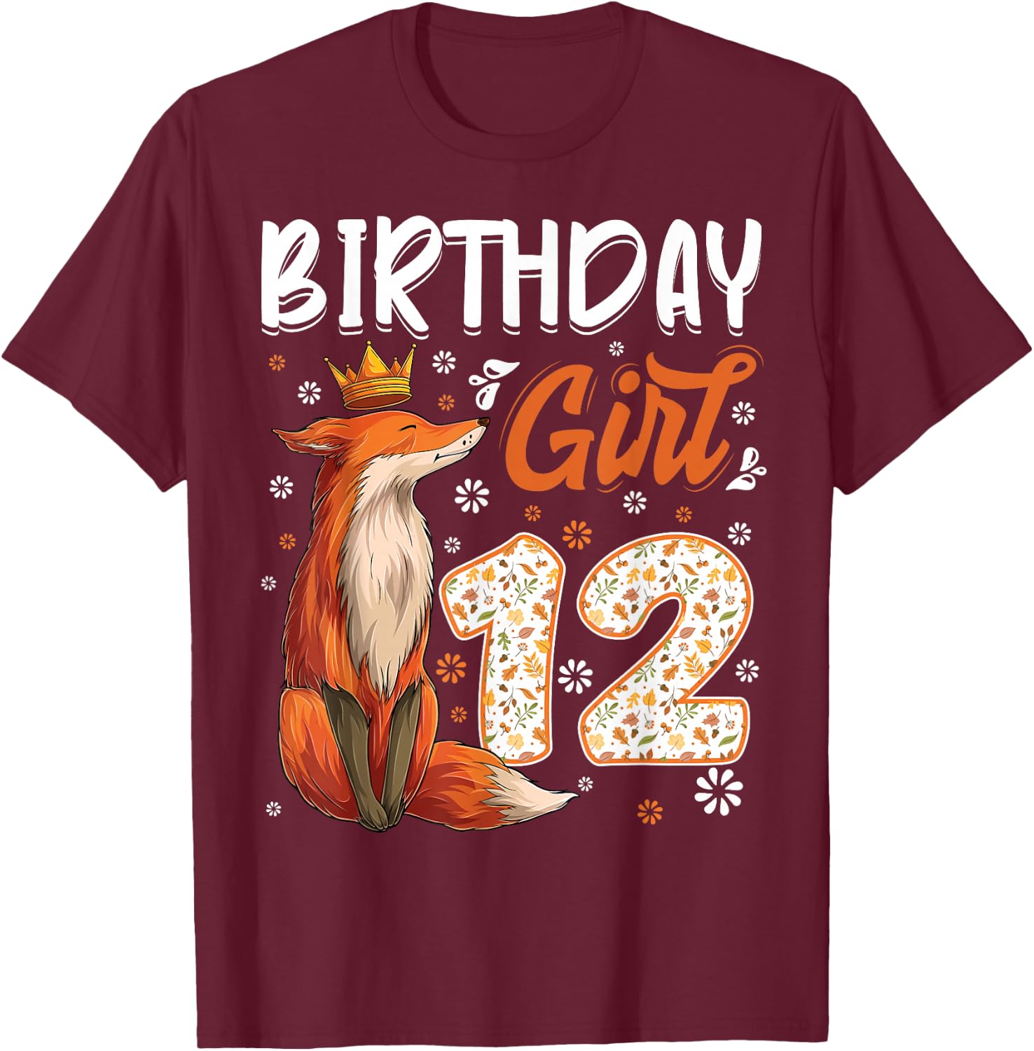 Fox Animal Lovers 12th Birthday Girl Fox B-day 12 year old T-Shirt - T-Shirt | Maroon