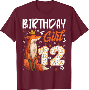 Fox Animal Lovers 12th Birthday Girl Fox B-day 12 year old T-Shirt - T-Shirt | Maroon
