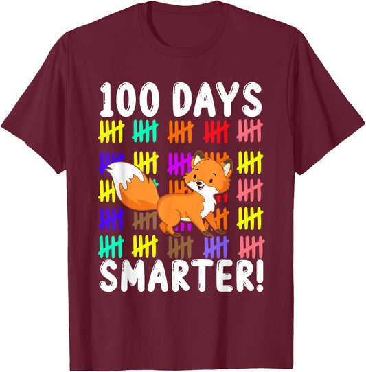 Zoo Animal Cute Fox Student Kids Gift 100 Days Of School T-Shirt - T-Shirt | Maroon