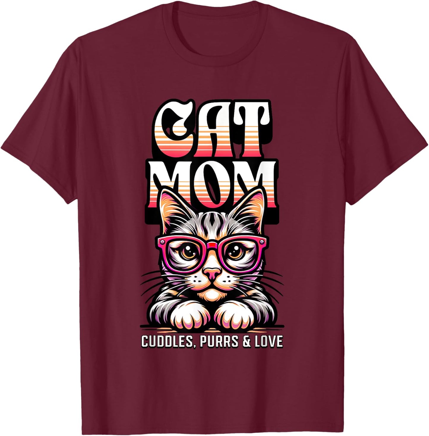 Funny Cat Mom Best Cat Mom Ever Coolest Cat Mama Graphic T-Shirt - T-Shirt | Maroon