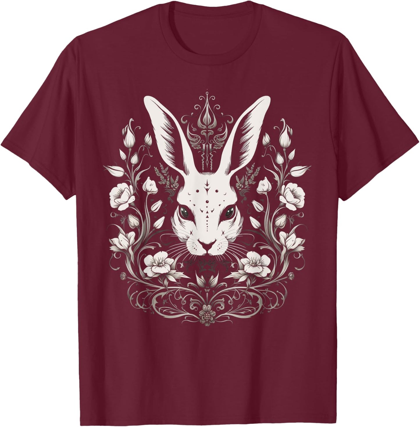 Rabbit Bunny Flowers Witchy Occult Gothic Vintage Easter T-Shirt - T-Shirt | Maroon