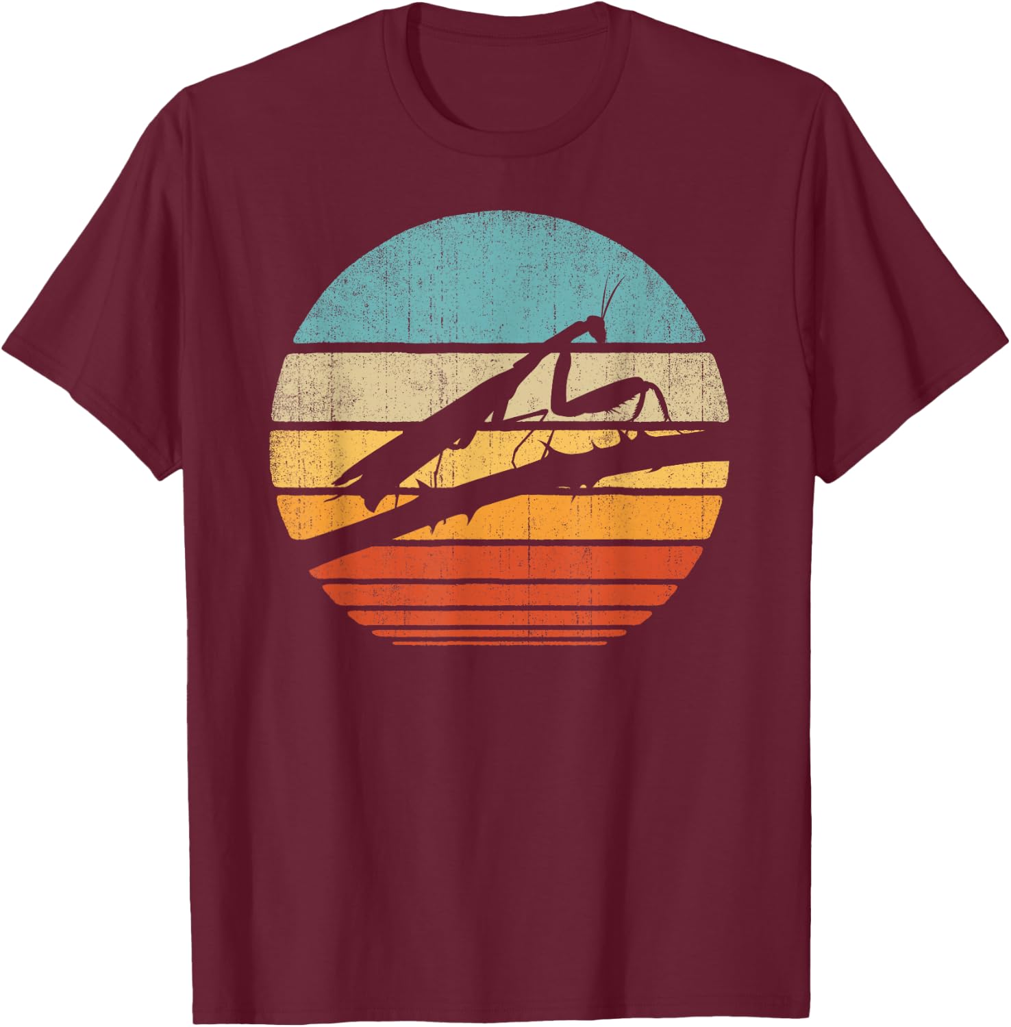 Praying Mantis Retro Vintage 60s 70s Sunset Bug Insect Men T-Shirt - T-Shirt | Maroon