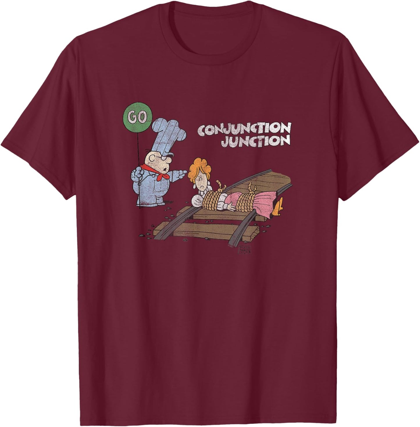Schoolhouse Rock Conjunction Junction Railroad Vintage T-Shirt - T-Shirt | Maroon