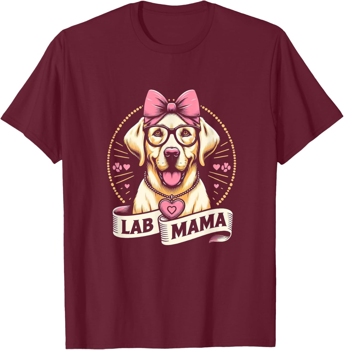 Lab Mama Labrador Retriever Mom Dog Glasses Graphic Design Men Women Girls Kids T-Shirt - T-Shirt | Maroon